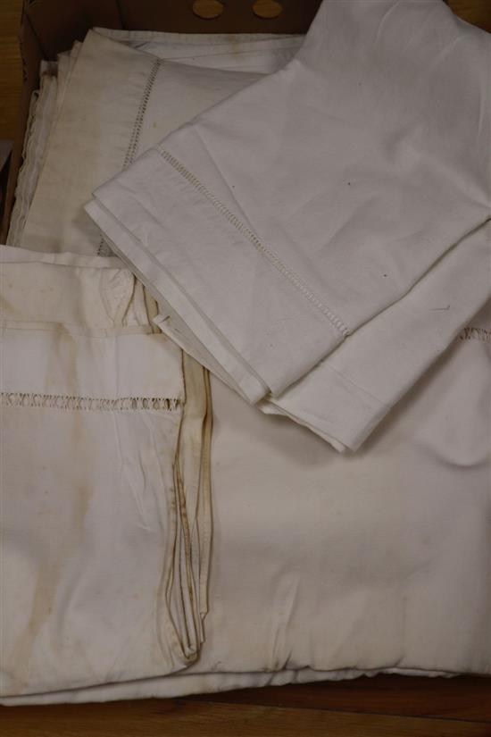 Five mixed drawn thread French provincial linen sheets